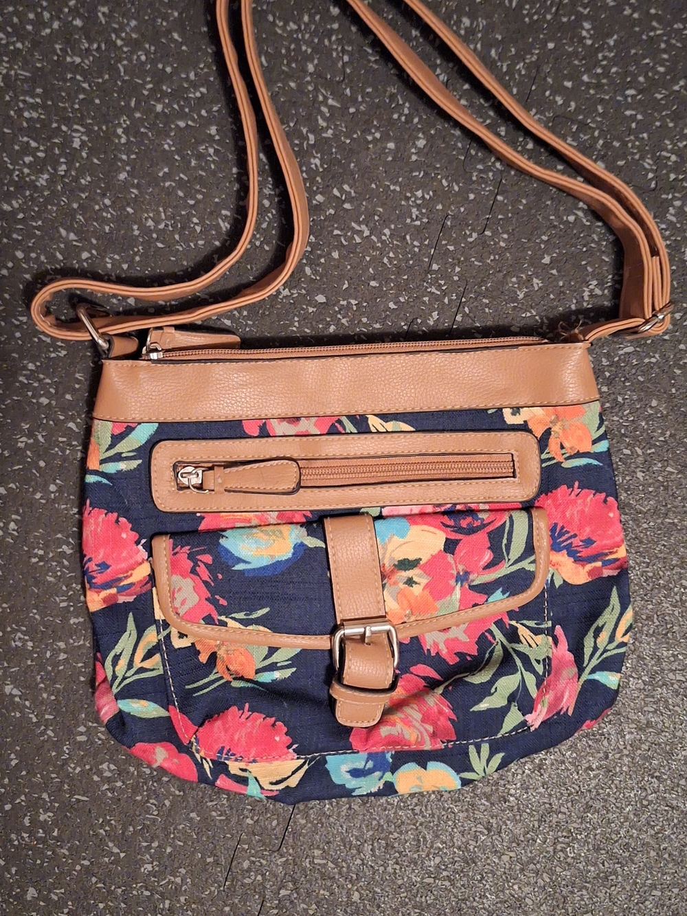 croft & barrow Navy Floral Crossbody with Tan Trim